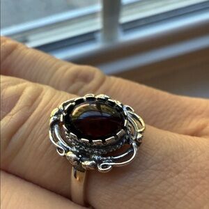 Silver Ring deep cherry amber size 6